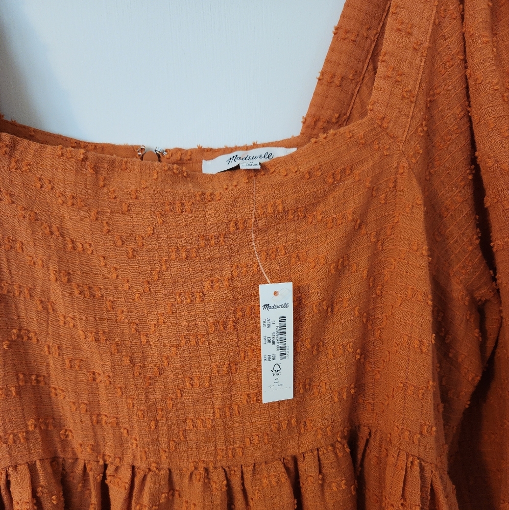 Madewell NWT Women's Mulled Cider Puff Sleeve Babydoll Cotton Orange Dress 10 - Picture 4 of 8